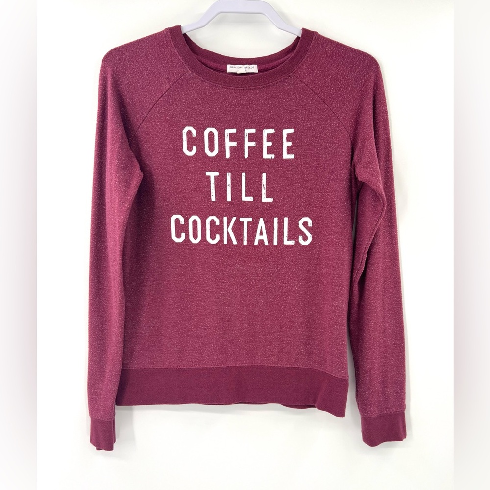 Coffee Till Cocktails Plum Red Maroon Holiday Christmas Winter Sweatshirt XS